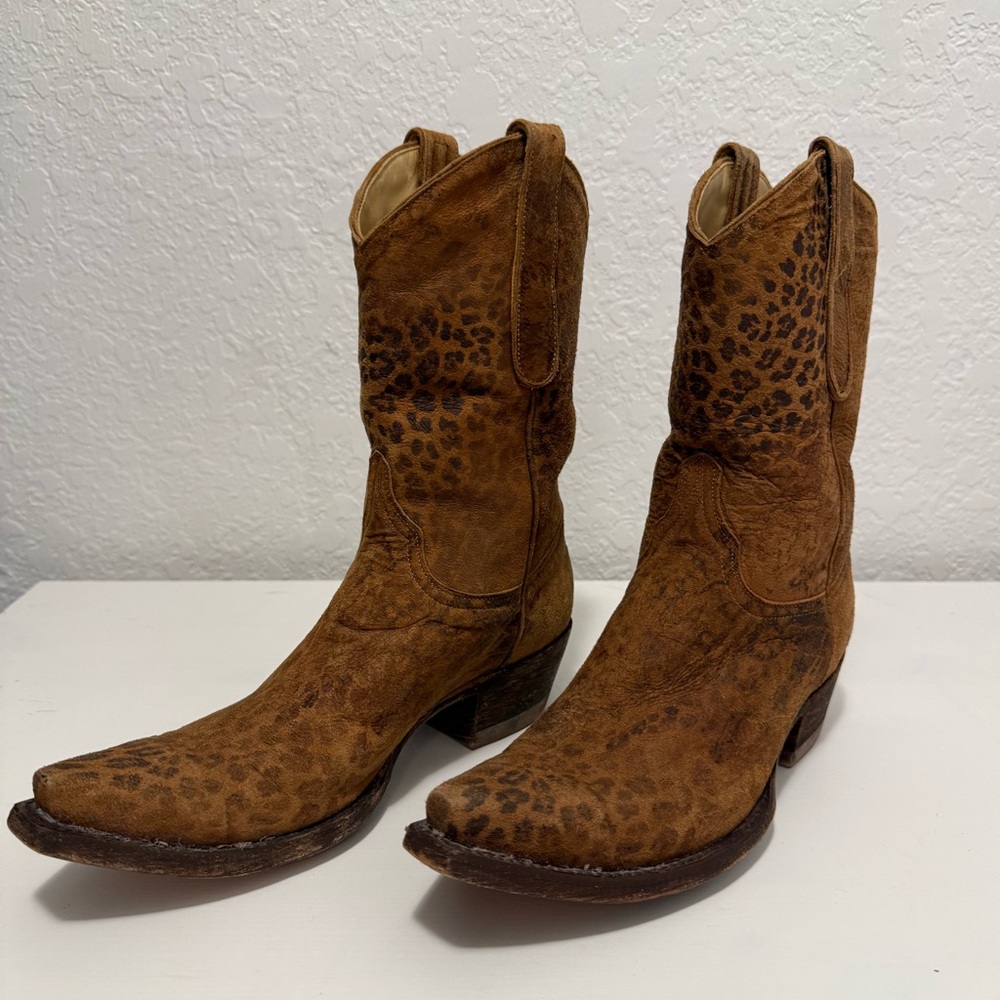 Old Gringo Brown Suede Leopard Print Heeled Cowboy Boots